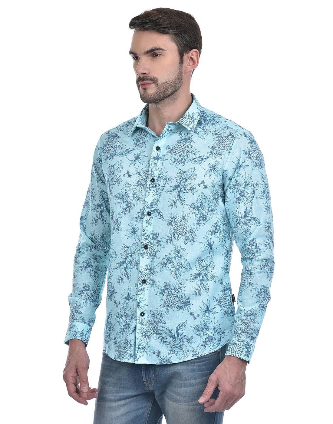 Numero Uno Men Floral Print Light Blue Shirt